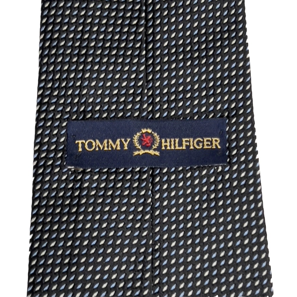 Tommy Hilfiger Necktie Mens Extra Long Navy Blue Silk Geometric Made in USA - Picture 5 of 8